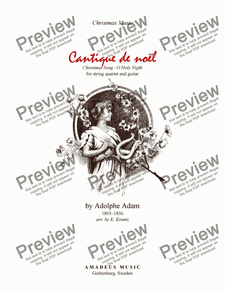 page one of O Holy Night / Cantique de Noël for string quartet and guitar