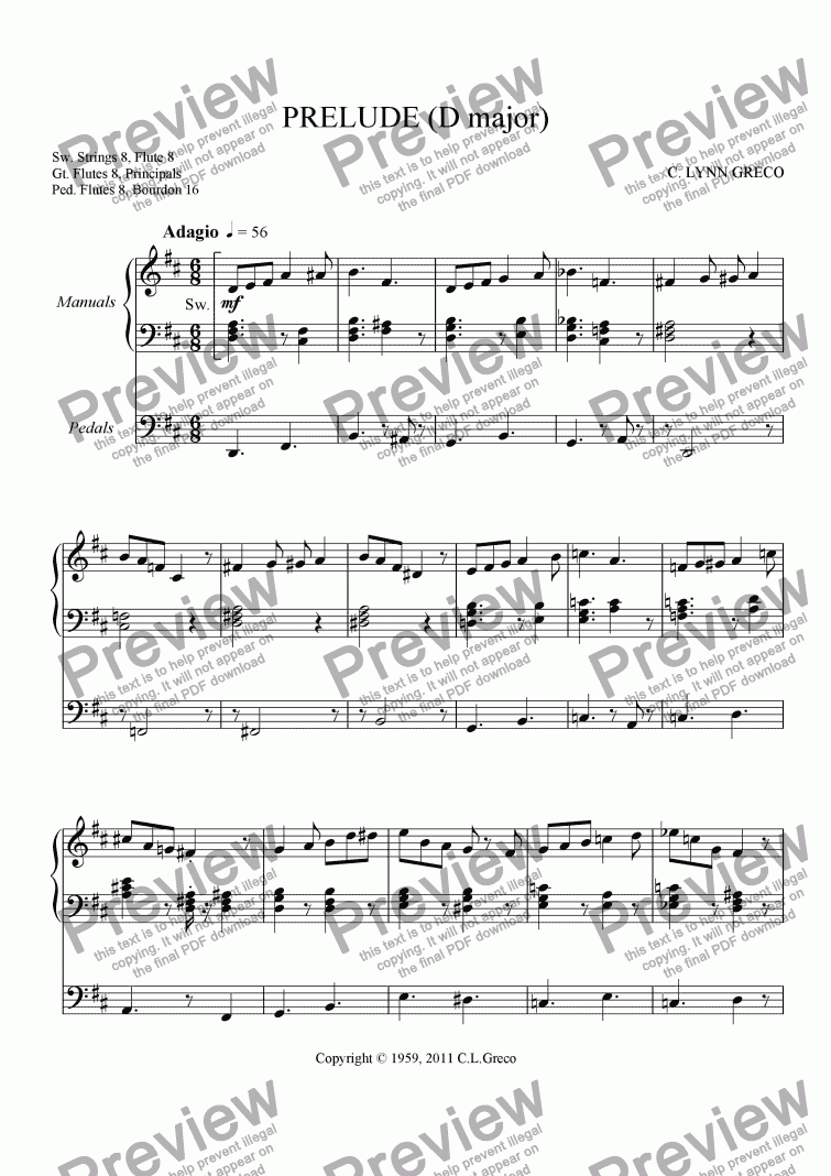 page one of Prelude in D major