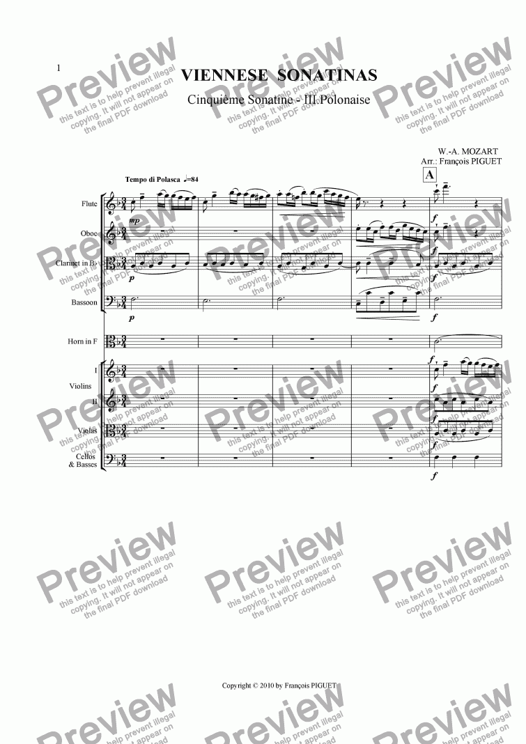 page one of MOZART: Viennese Sonatina Nr 5 / Finale arranged for Chamber Orchestra