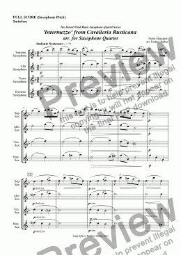 page one of 'Intermezzo' from Cavalleria Rusticana arr. for Saxophone Quartet