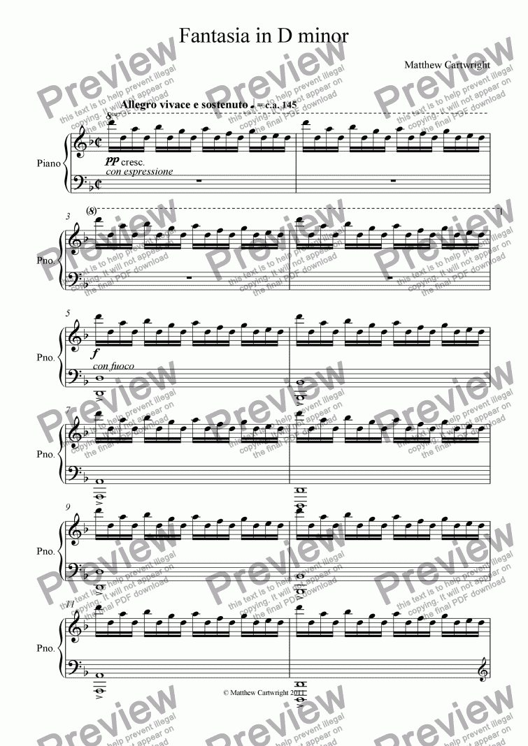 page one of Fantasia in D minor