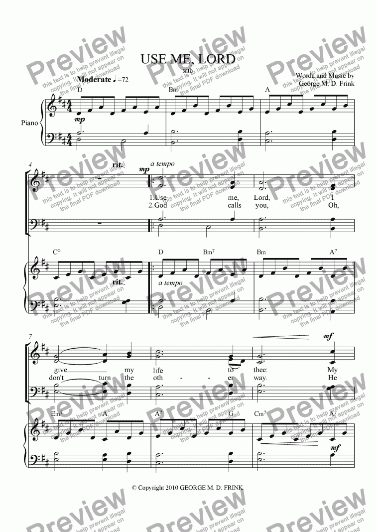 page one of Use Me Lord (satb anthem)