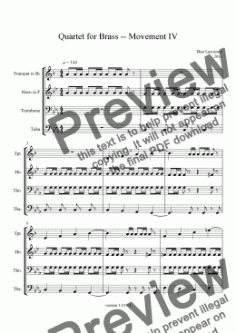 page one of Quartet for Brass in C Minor -- Movement IV