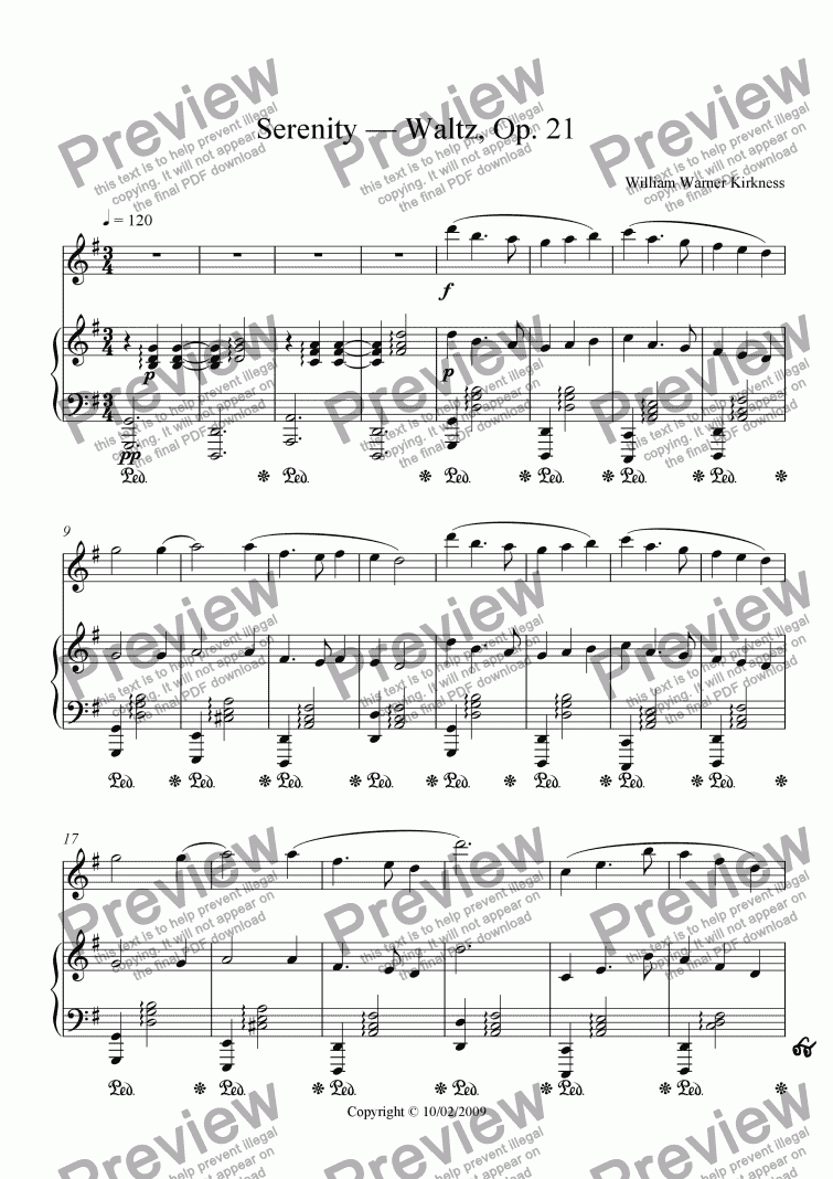page one of Serenity — Waltz, Op. 21