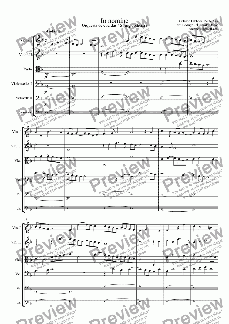 page one of In Nomine for String Orchestra