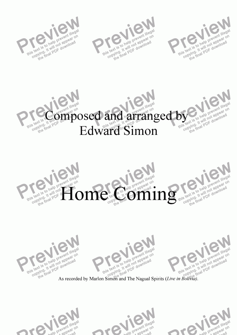 page one of Home Coming