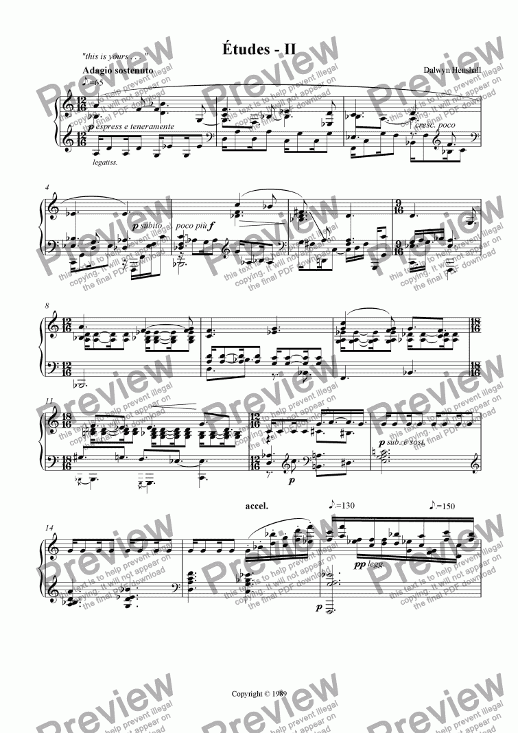 page one of Etudes II: "this is yours . . ."