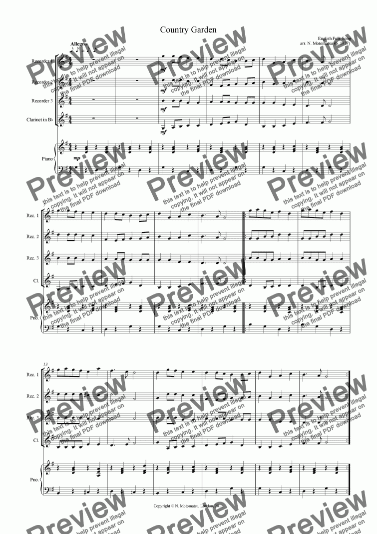 page one of Country Garden for Recorder ensemble