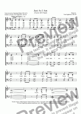 page one of Just As I Am, Hymn