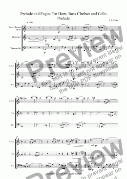 page one of Prelude and Fugue for Bass Clarinet, Horn and Cello