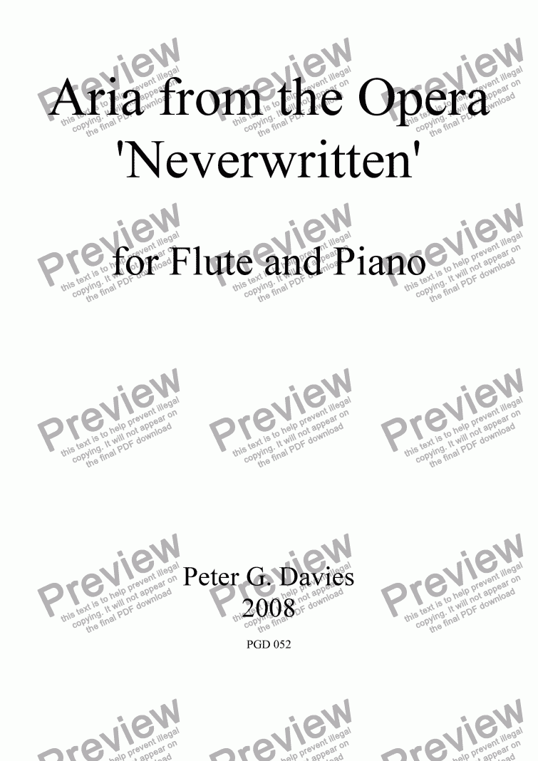 page one of Aria from the Opera "Neverwritten" for Flute and Piano