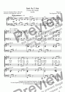 page one of Just As I Am, SATB