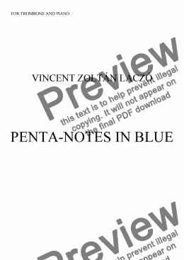 page one of PENTA-NOTES IN BLUE for Trombone and Piano