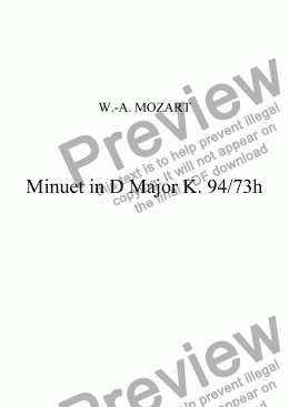 page one of MOZART: Minuet in D Major arranged for 3 Violins