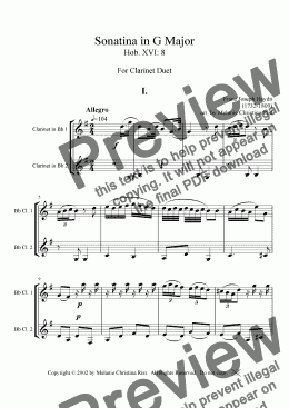 page one of Sonatina in G Major (clarinet duet)