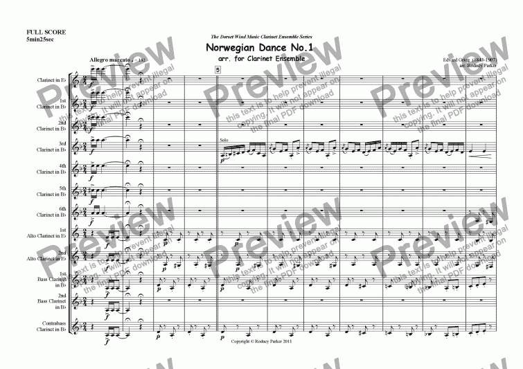 page one of Norwegian Dance No.1 arr. for Clarinet Ensemble