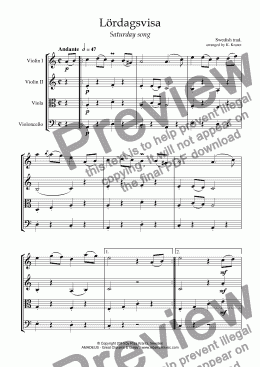 page one of Lordagsvisa / Saturday Song for string quartet