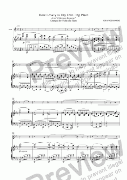 page one of How Lovely is Thy Dwelling Place (BRAHMS), IV. from "A German Requiem" for Violin Solo with piano accompaniment, arr. by Pamela Webb Tubbs
