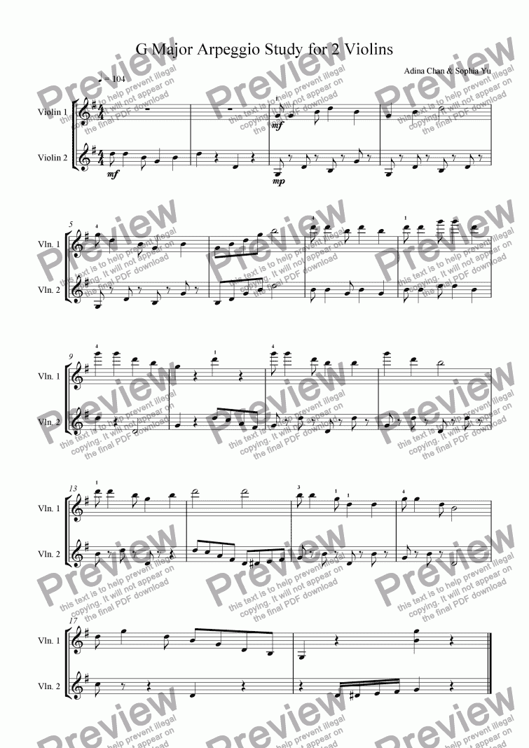 page one of G Major Arpeggio Study for 2 Violins- Grade 6
