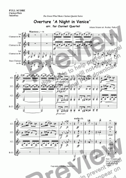 page one of Overture 'A Night in Venice' arr. for Clarinet Quartet