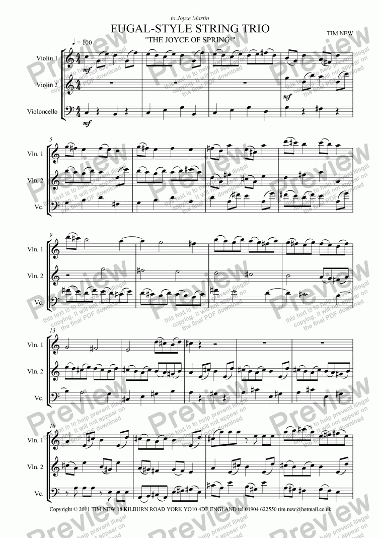 page one of Fugal style string trio (The Joyce of Spring)