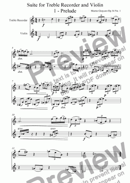 page one of Op. 34 No. 1 - Suite for Treble Recorder and Violin  