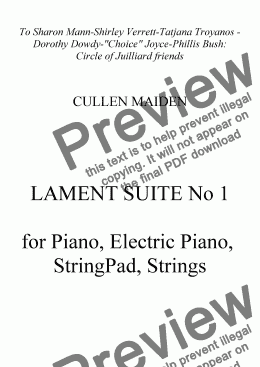 page one of LAMENT SUITE NO1 for PIANO and STRING ORCHESTRA