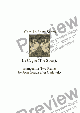 page one of The Swan, from Carnival of the Animals: arranged for two pianos