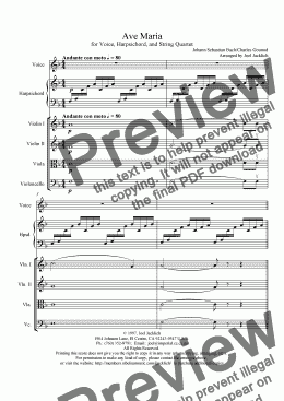 page one of Ave Maria on the First Prelude of J. S. Bach (String Quartet. plus Voice and Kbd.) F