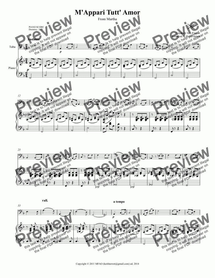 page one of M’Appari Tutt’ Amor for Tuba & Piano