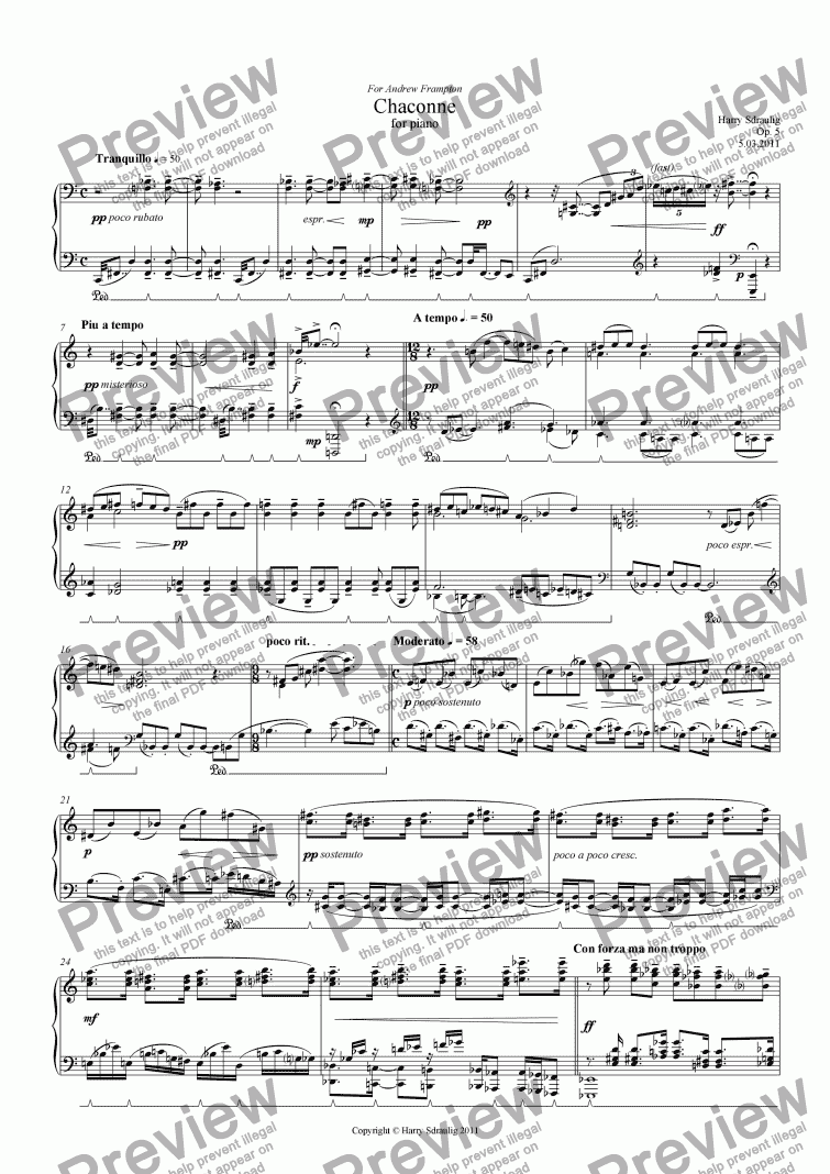 page one of Chaconne, for piano