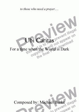 page one of Ubi Caritas (For a time when the world is dark)