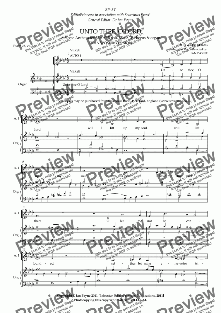 page one of Unto thee O Lord [TRANSPOSED EDN]
