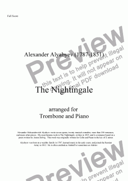 page one of The Nightingale (Trombone & Piano)