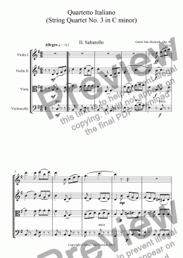 page one of Quartetto Italiano (String quartet No. 3 in C minor), Op. 41 - II. Saltarello