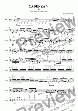 page one of CADENZA V  for  Solo Bass clarinet & Delay
