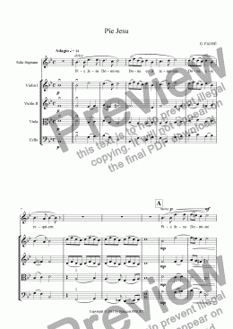 page one of Pie Jesu by G. FAURÉ for Voice and Strings