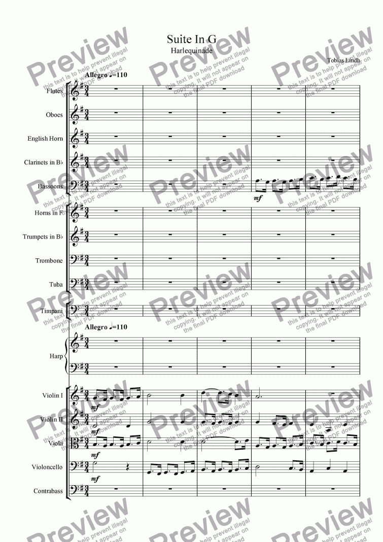 page one of Suite In G ; Harlequinade