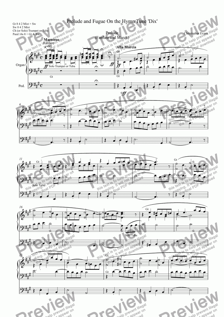 page one of Prelude & Fugue On ’Dix’ (As With Gladness, Men of Old) - Complete 
