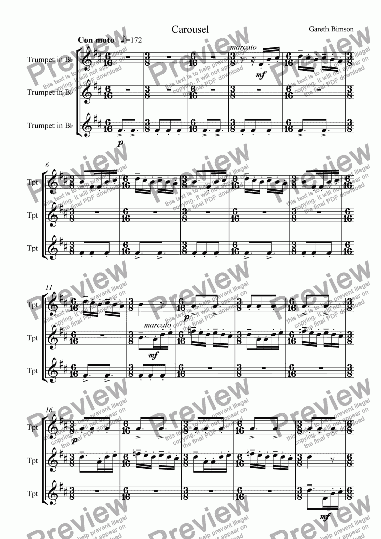 page one of Trio for 3 Trumpets  Carousel