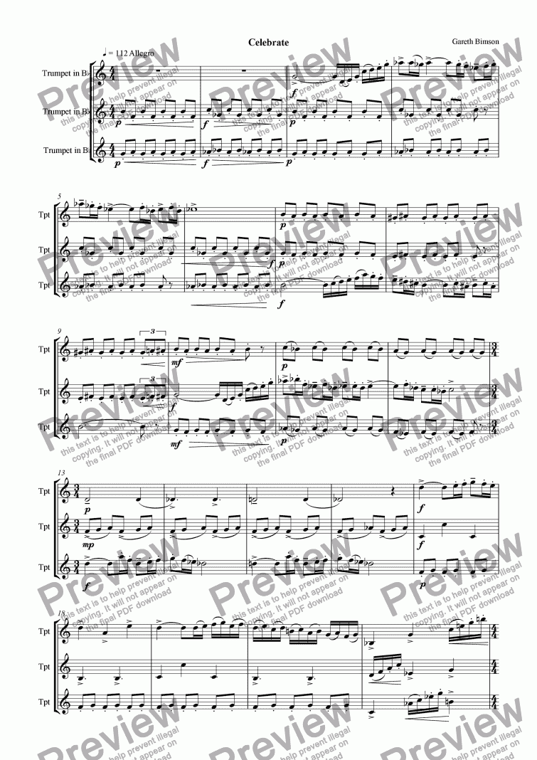 page one of Trio for 3 Trumpets  Celebrate
