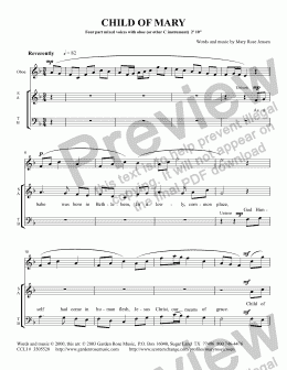 page one of Child of Mary (SATB + oboe) Christmas choral anthem