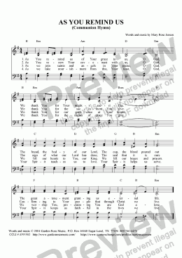page one of As You Remind Us (Communion Hymn)