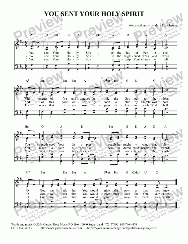 page one of You Sent Your Holy Spirit (Hymn for Pentecost)