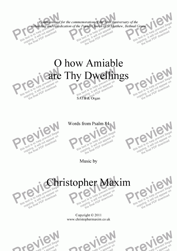 page one of O how amiable are thy dwellings (anthem)