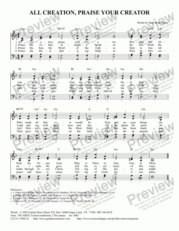 page one of All Creation Praise Your Creator (PICARDY) Trinity - SATB hymn