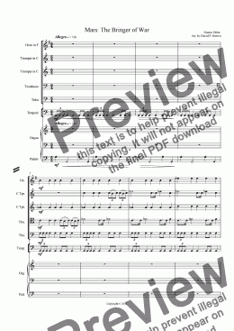 page one of Mars: The Bringer of War for Brass Quintet, Timpani and Organ