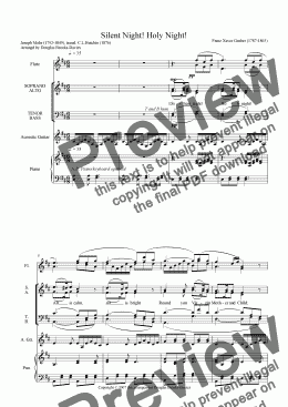 page one of Gruber, Franz Xaver: Silent Night! Holy Night! (SATB, piano, guitar, flute)