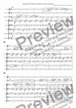 page one of Largo from Chopin’s Cello Sonata arranged for cello, oboe, horn and strings
