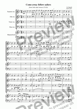 page one of Come away fellow sailors (Purcell)
